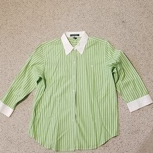 Women's Ralph Lauren Green/White Stripe Blouse, L